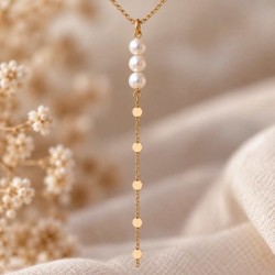 Collier cravate doré avec perles d’eau douce et chaîne fine "Louise"
