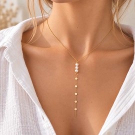 Collier cravate doré avec perles d’eau douce et chaîne fine "Louise"