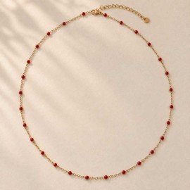 Collier fin petites perles rouge doré 