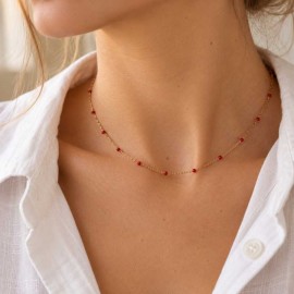 Collier fin petites perles rouge doré 