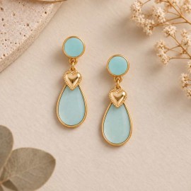 Boucles d'oreille coeur céladon et or - Bijou précieux