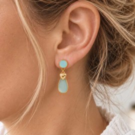 Boucles d'oreille coeur céladon et or - Bijou précieux