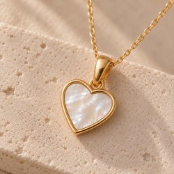 Collier cœur en nacre véritable doré acier inoxydable "Adèle" - Bijou précieux 