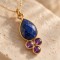 Collier pendentif lapis-lazuli & améthystes doré – "Iris"