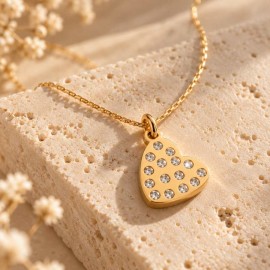 Collier cœur serti de strass doré – Joséphine