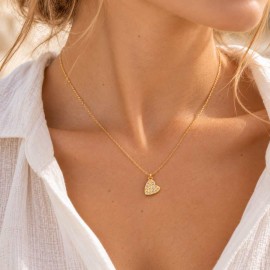 Collier cœur serti de strass doré – Joséphine