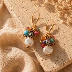 Boucles d'oreilles perles baroques multicolores bohème chic - Capri