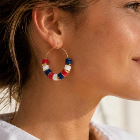 Boucles oreille bleu blanc rouge style marini&egrave;re "Candy Summer " Boucles d'oreille boh&egrave;mes