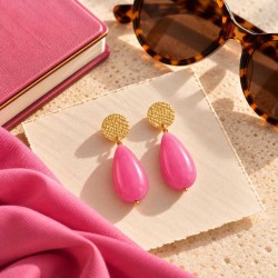 Boucles d'oreille perles goutte rose vif - Bijou bohème tendance