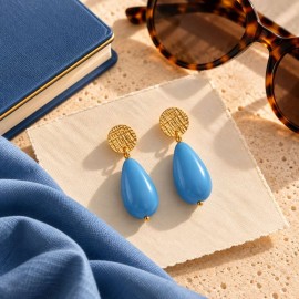 Boucles d'oreille goutte bleue dorées "Abbie"- Bijou bohème tendance