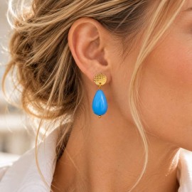 Boucles d'oreille goutte bleue dorées "Abbie"- Bijou bohème tendance
