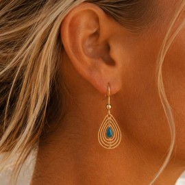 Boucles d'oreille pendantes filigrane doré turquoise - Style bohème chic