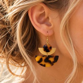 Boucles d'oreille géométriques léopard pendentif or - Bijou précieux