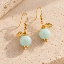 Boucles d’oreilles vert d’eau et dorées