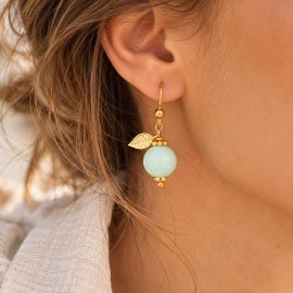 Boucles d’oreilles vert d’eau et dorées