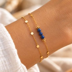 Bracelet lapis-lazuli double chaîne dorée
