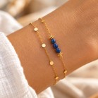 Bracelet lapis-lazuli double chaîne dorée
