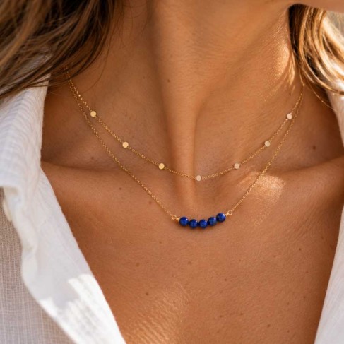 Collier double rang lapis-lazuli dor&eacute; "Romy"