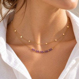 Collier double rang améthystes doré "Liv"