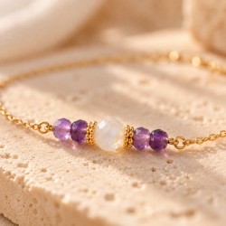 Bracelet améthyste et pierre de lune doré