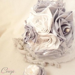 Bouquet de mariage satin "Clémence"  ivoire gris argent