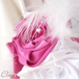 Bouquet mariée bijou plumes rose fuchsia blanc Garance personnalisable