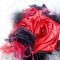 Bouquet de mariage cabaret baroque rouge noir plumes et dentelle