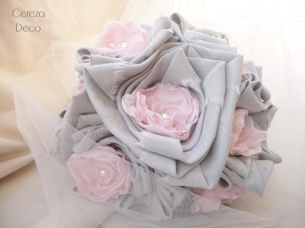 bouquet mariee original tissu rose gris perle cereza deco