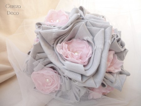 bouquet mariee original tissu rose gris perle 4