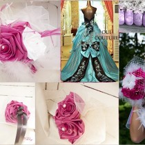 mariage cabaret rose fuchsia voilette bouquet de mariée original personnalisé sur mesure fuchsia turquoise noir bijou cereza deco