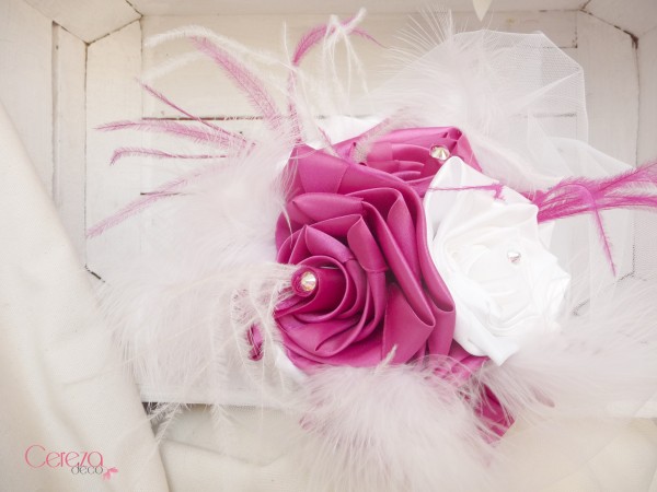 bouquet de mariee plumes blanc rose fuchsia personnalise Melle Cereza