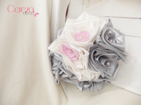 bouquet mariage ivoire gris rose tissu cereza deco