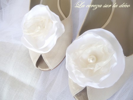 clip chaussure mariage blanc & ivoire bijou de chaussure cereza deco