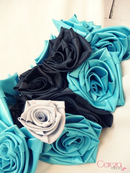 fleurs bouquet mariage turquoise noir gris argent