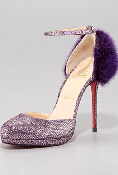 louboutin crazy fur escarpin mariage original violet argent