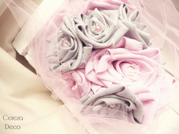 mariage rose gris shabby chic bouquet tissu original cereza deco 3
