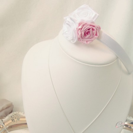 serre tete mariage bijou de cheveux fleur blanc rose satin cereza deco 3