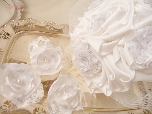 bouquet mariee bijou tissu dentelle perle blanc