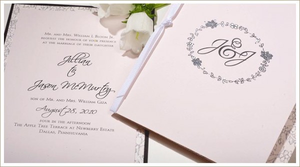 faire part mariage rose gris monogramme