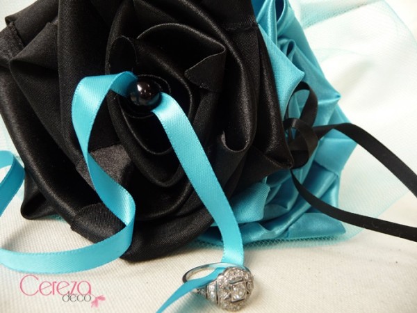 mariage turquoise noir porte alliance original bouquet fleur cereza 