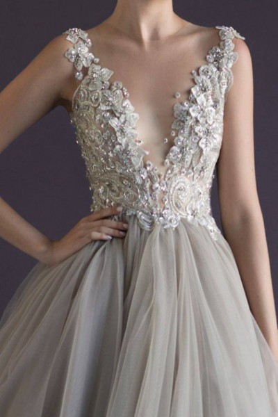 robe de mariée chic haute couture gris perle