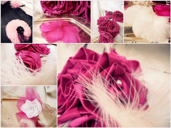 mariage bouquet plumes cabaret rose fuchsia blanc bouquet de mariee original cereza deco