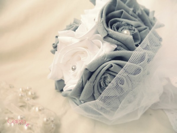 bouquet de mariage champetre chic tissu lin gris satin blanc Mademoiselle cereza deco