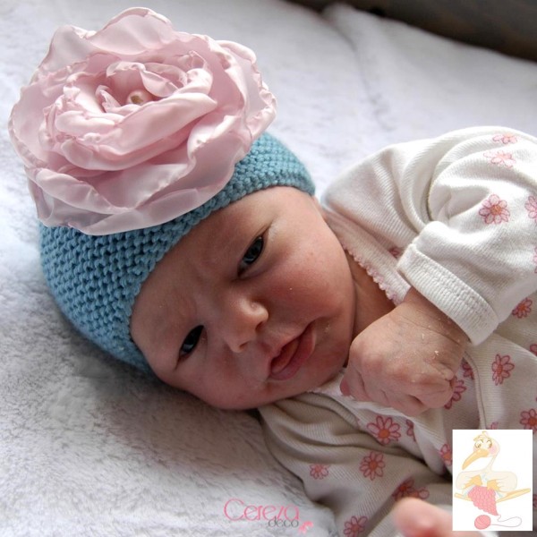 Clotilde bonnet bébé naissance grande fleur personnalisable cereza gazouillis 2b