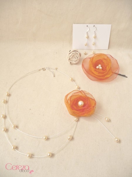 bijoux mariage collier boucle ornement floral mariage ivoire orange cereza