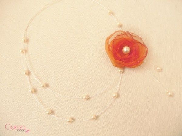 bijoux mariage collier fleur perle mariage ivoire orange cereza