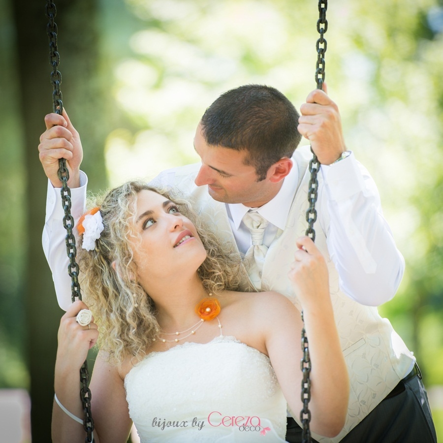 mariage orange et beige bijoux mariage sur-mesure collier, bijou de cheveux, bague & boucles cereza deco 1