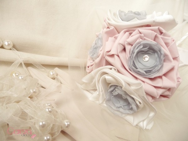 mariage rose poudre ivoire gris bouquet de mariage original tissu Mademoiselle Cereza deco