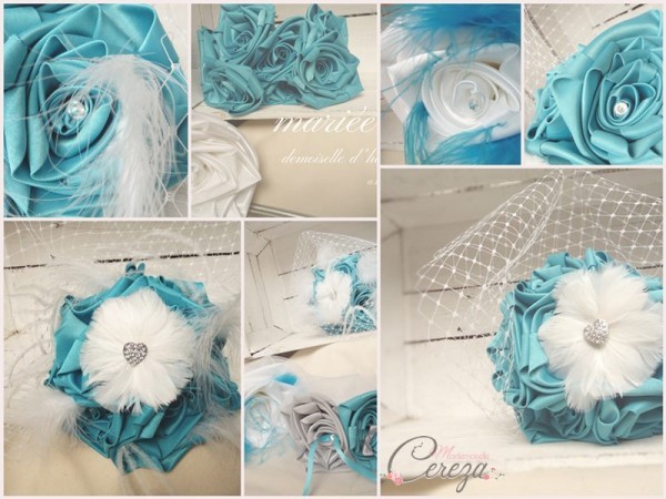 mariage turquoise blanc plumes strass cristal bijoux accesoires cereza