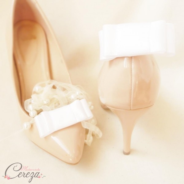 clips chaussure mariage noeud satin blanc customiser escarpin nude cereza deco 4